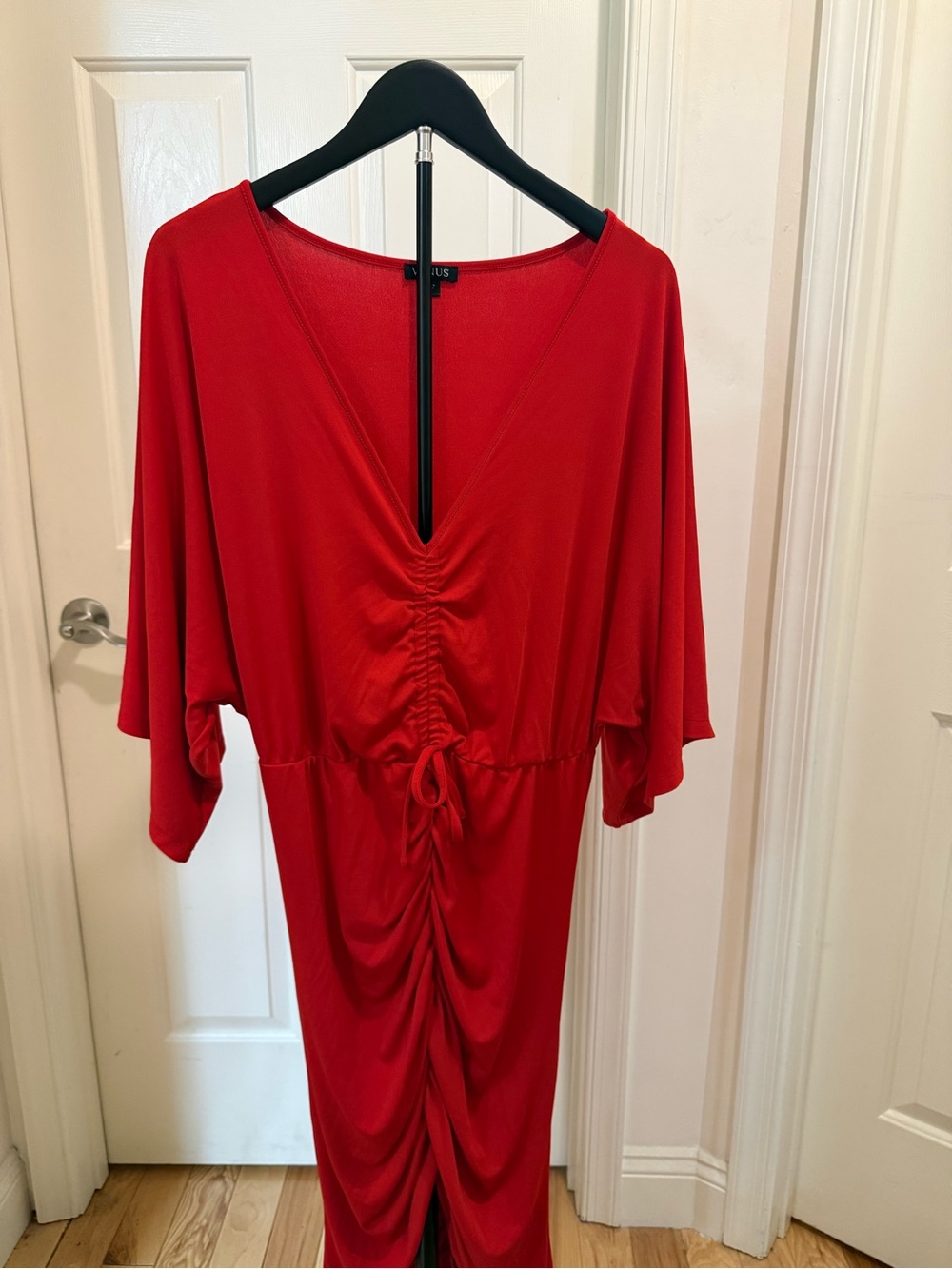 VENUS Scarlet V-Neck Ruched Midi Dress